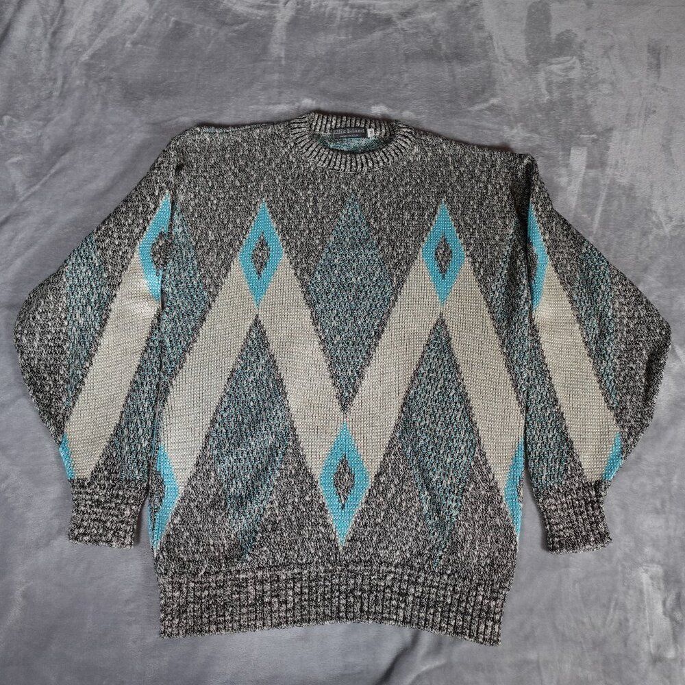 Vintage Ellis Island Funky Knit Sweater Mens XL Slim Fit Made In USA 90s